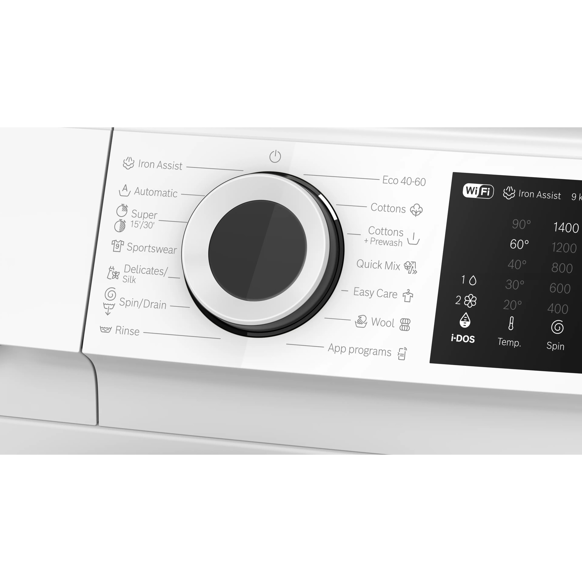 Masina de spalat rufe Bosch WGJ244A2BY, 9 Kg, 1400 RPM, Iron Assist, i-DOS dozare automata, Home Connect, Anti-pete, Control electronic/ display touch inclinat, EcoSilence Drive, Hygiene Plus, Clasa A, 60 cm, Alb