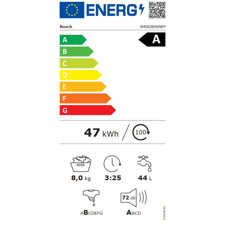 Masina de spalat rufe Bosch WAN2806NBY, 8 Kg, 1400 RPM, Iron Assist, EcoSilence Drive, Control electronic/touch, Speed Perfect, Clasa A, 60 cm, Alb/antracit