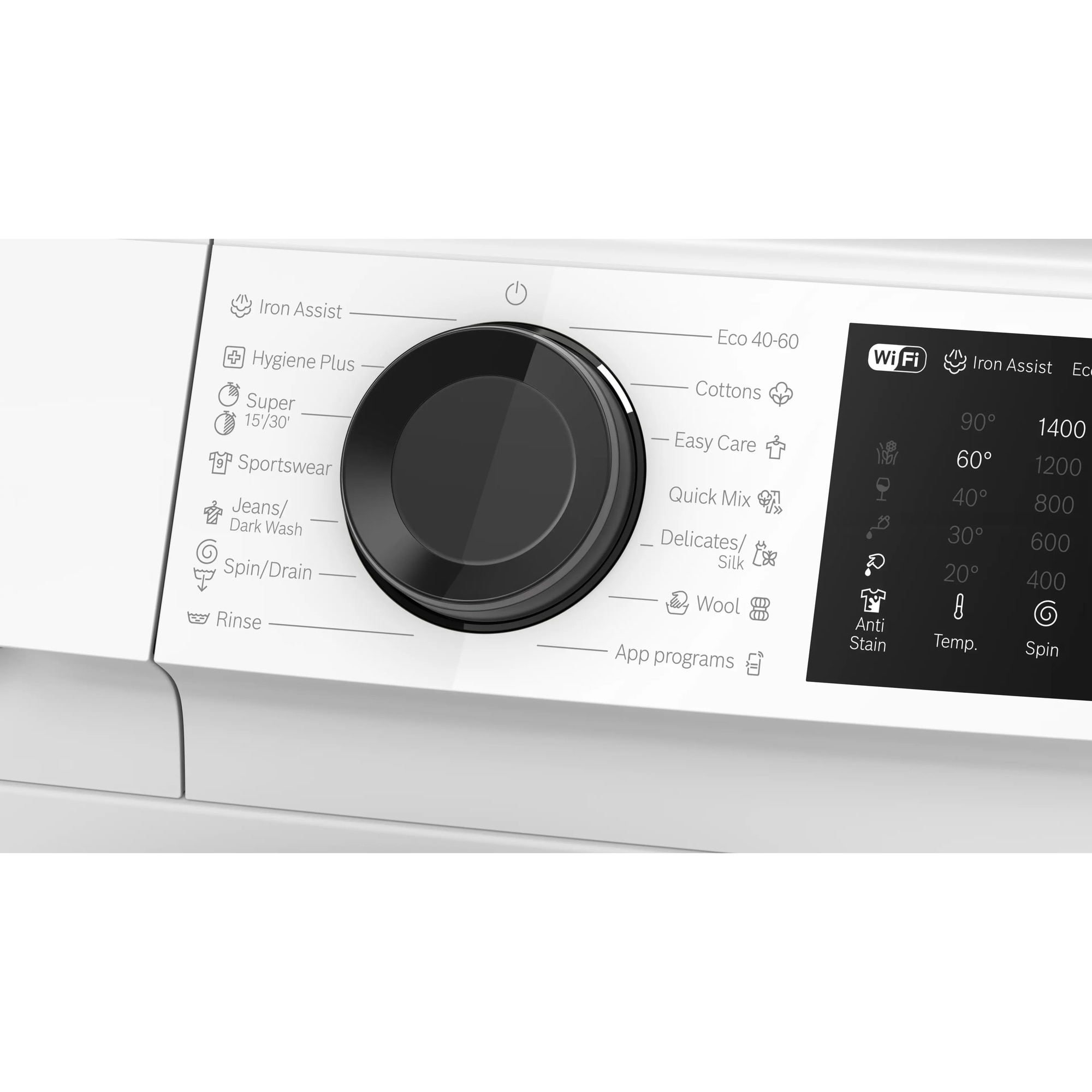 Masina de spalat rufe Bosch WGJ24401BY, 9 Kg, 1400 RPM, EcoSilence Drive, Iron Assist, program Anti-pete, Hygiene Plus, program Dark colors, Control electronic/ display touch inclinat, Home Connect, Clasa A, 60 cm, Alb/gri