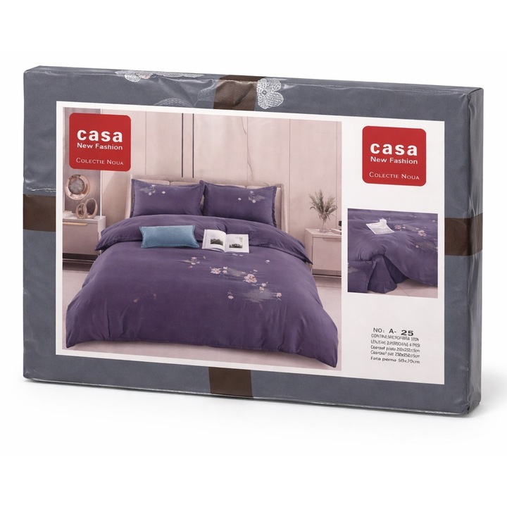 Sötétkék Ágynemű, Casa New Fashion, 4 részes szett, Mikroszálas, 200×230 cm, Franciaágy