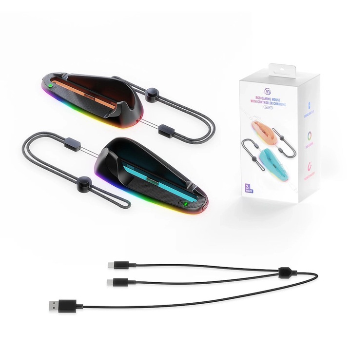 Mouse Gaming RGB JYS-NS2320 Black pentru Nintendo Switch 2, Conversie Joy-Con in Mouse Ergonomic, Incarcare in timpul jocului, Conexiune Magnetica