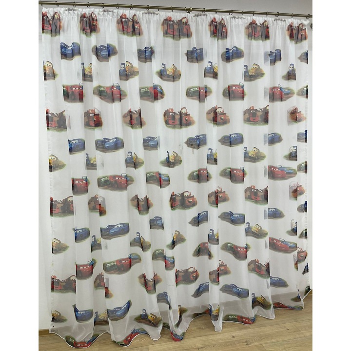 Perdea voal imprimat, culoare alb/multicolor, din colectia "Car's" by Liz Line, 250x245cm cu rejansa - PD19125