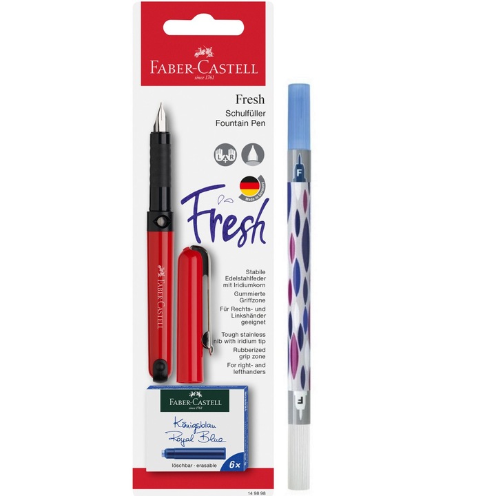 Set stilou cu rezerve de cerneala si pic Vario, Faber-Castell, culoare rosu