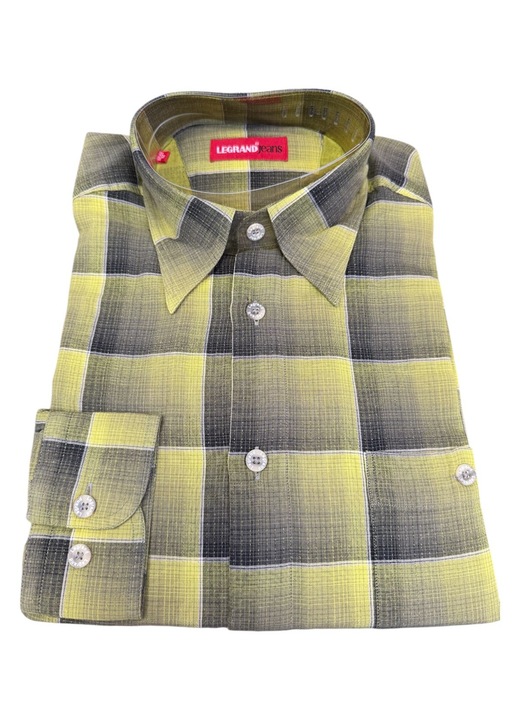 Férfi ing, sötét, vékony csíkos kockás, hosszú ujjú, pamut-poliészter, Sötétzöld