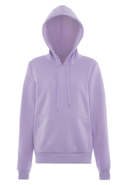 Női kapucnis pulóver CALEY, lila, poliészter anyag, kapucnival és kenguru zsebbel, XS INTL