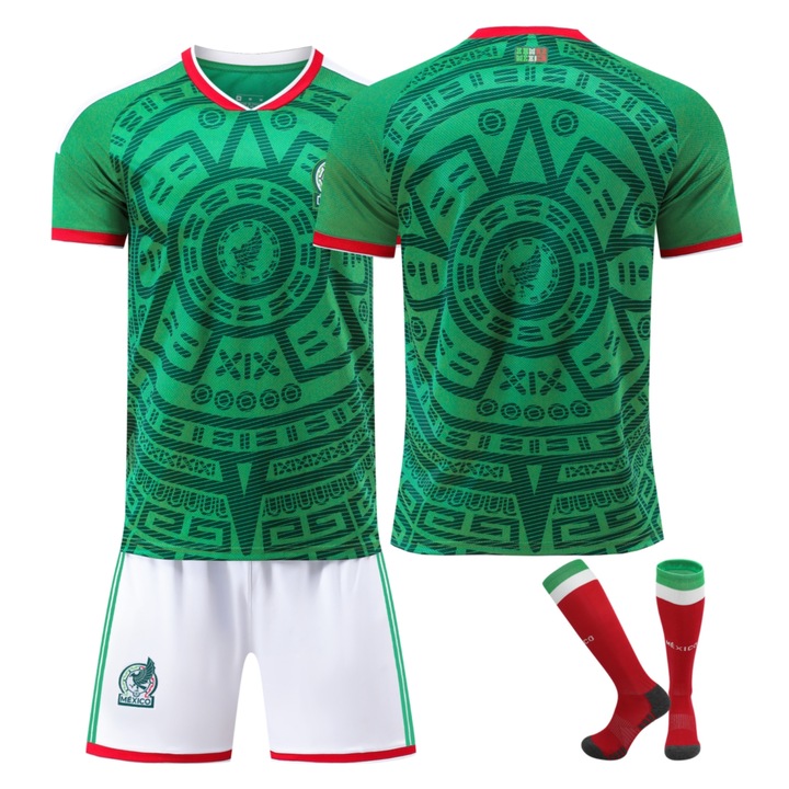 Set echipament sportiv copii, YSHT, tricou, pantaloni scurți, sosete, verde, Verde