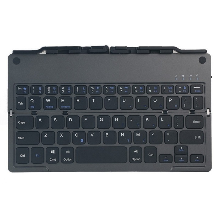 Tastatura Bluetooth, pliabila, cu suport rotativ integrat, portabila, subtire si compacta, compatibila cu iPad, telefoane si tablete, 229 × 68 × 14 mm, negru