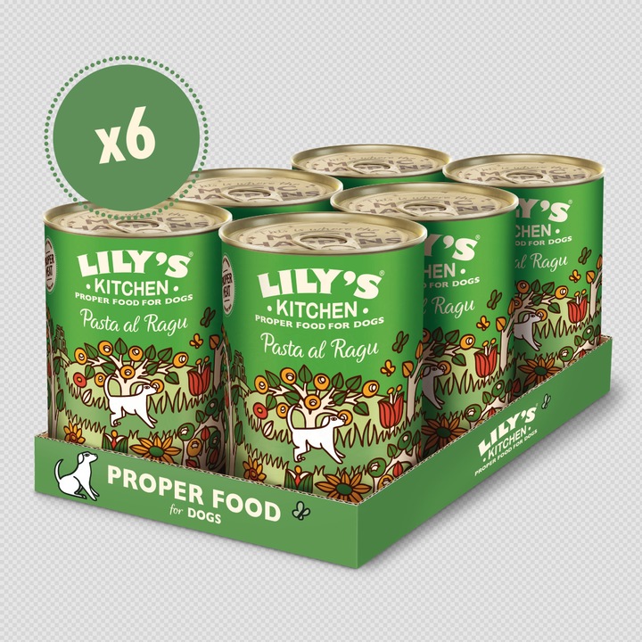 Hrana umeda pentru caini, Lilly`s Kitchen, Vita, Paste, Oregano, Busuioc, 6 x 400g