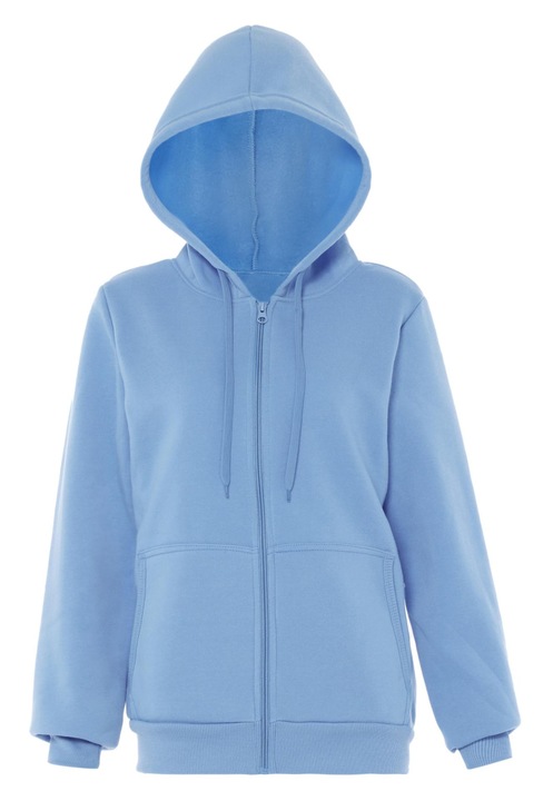 CALEY női pulóver, kék, klasszikus szabás, állítható kapucni, poliészter, XS INTL