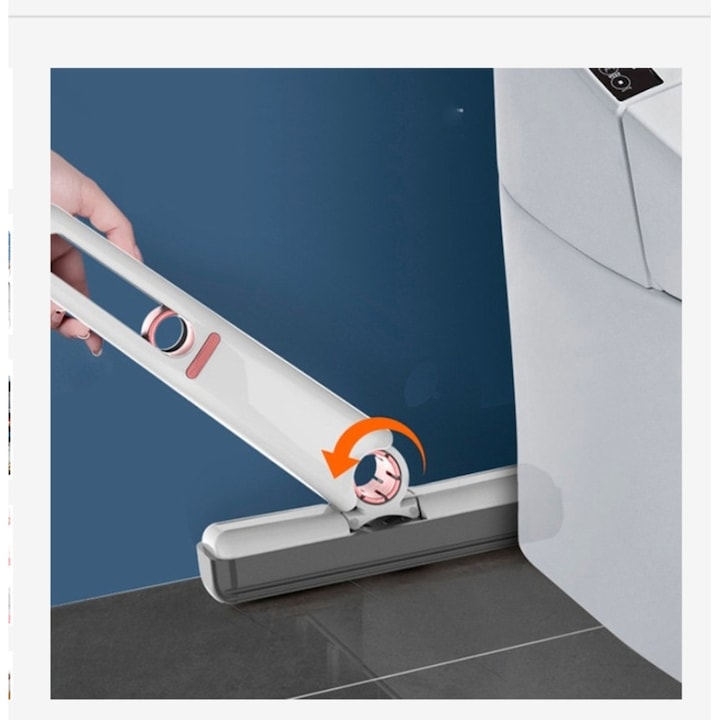 Mop de mana, mini portabil cu sistem de stoarcere, dispozitiv de curatat manual, cu burete absorbant material pva, multisuprafete si geamuri 29, 5x15, 5 cm Alb