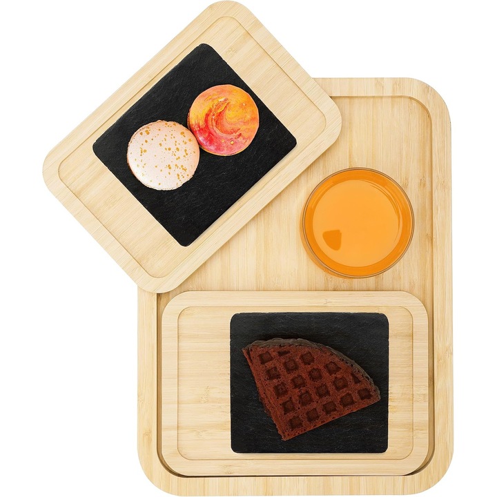 3x Tava din bambus Placa pentru servire 33x25cm, 21x15cm (x2) - BELLE VOUS