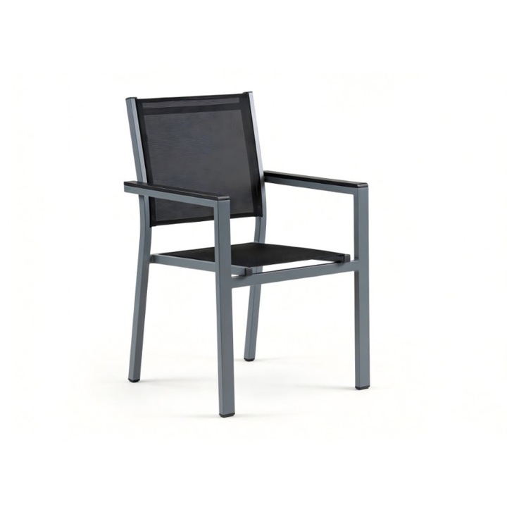 Scaun terasa, Teslin, aluminiu si textilena, gri si negru, 60 x 55 x 86 cm