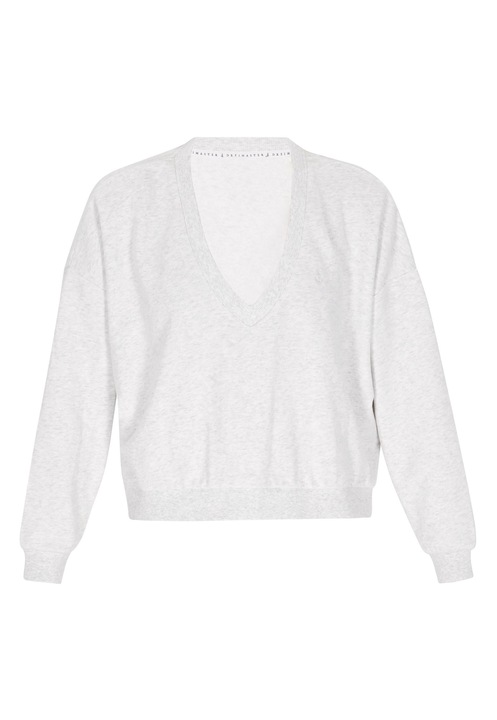 Bluza dama CALEY, alb, croiala lejera, decolteu adanc in V, material tricotat, XS INTL