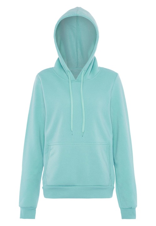 Női kapucnis pulóver CALEY, zöld, poliészter anyag, kapucnival és kenguru zsebbel, XS INTL