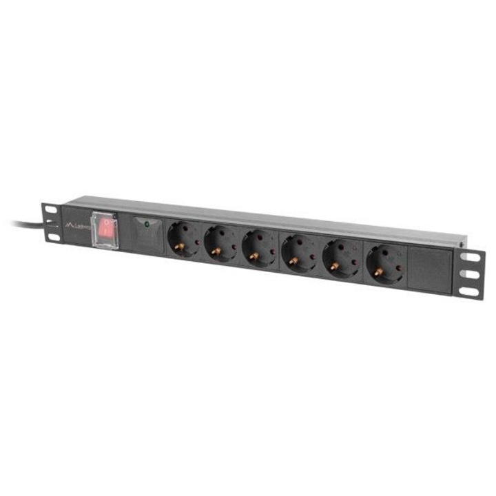 PDU Lanberg, Rack 19", 1U, 16A, 6x 230V Schuko, 2m, negru
