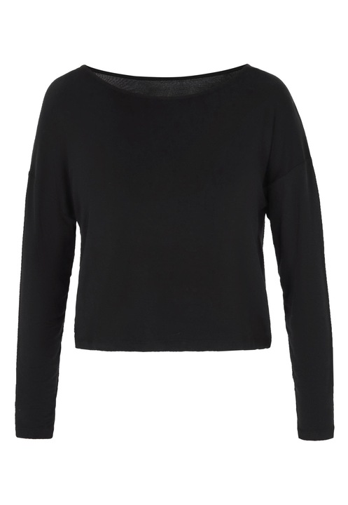 CALEY női blúz, kötött anyag, csónaknyak, hosszú ujjú, Fekete