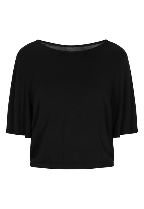 Női blúz, CALEY, Everyday Fashion, kerek nyakú, rövid ujjú, fekete, viszkóz, XS INTL