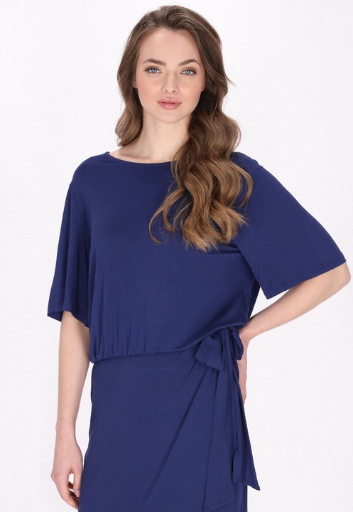 Tricou dama CALEY, decolteu rotund, maneci scurte, albastru, viscoza, XS INTL