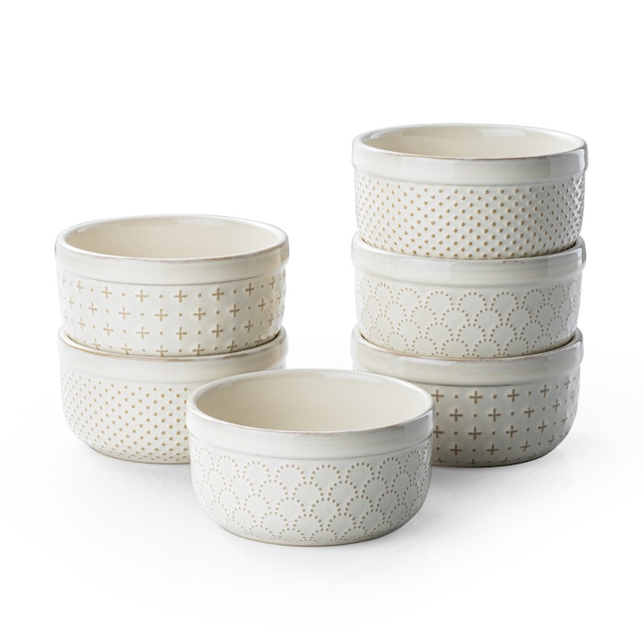 Set 6 forme prajituri UNICASA, ceramica, 4oz sigure pentru cuptor pentru creme brulee, mini-briose, sosuri, cupe ceramice pentru budinca, set de 6, sigure pentru masina de spalat vase