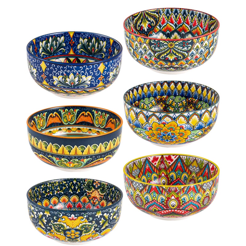 Henten Home Set de 6 boluri de porțelan colorate boem cuptorul, 850 ml