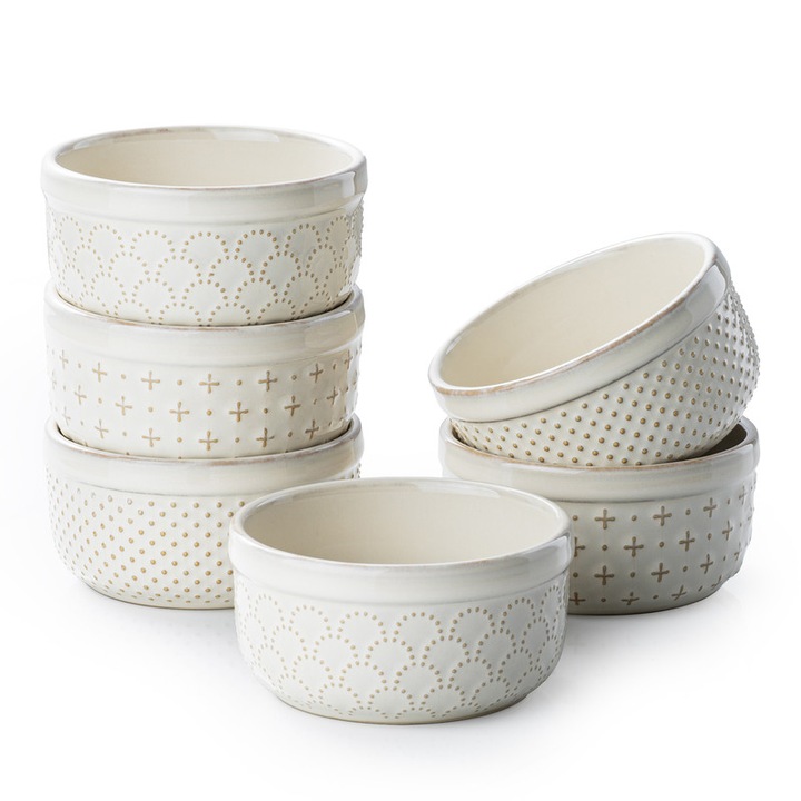 UNICASA Tavi copt szett 6 darab, 6 oz, 260ml Kis sütőben biztonságos sütőedény személyes crème brûlée-hez, csokoládé muffinokhoz, pudinghoz, mártogatóshoz, 6 darabos szett, mosogatógépben mosható