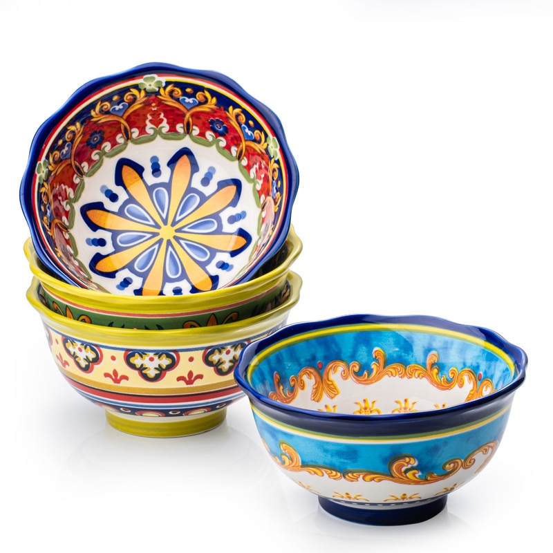 UNICASA Set de 4 boluri de porțelan colorate Boho cuptorul, 600 ml