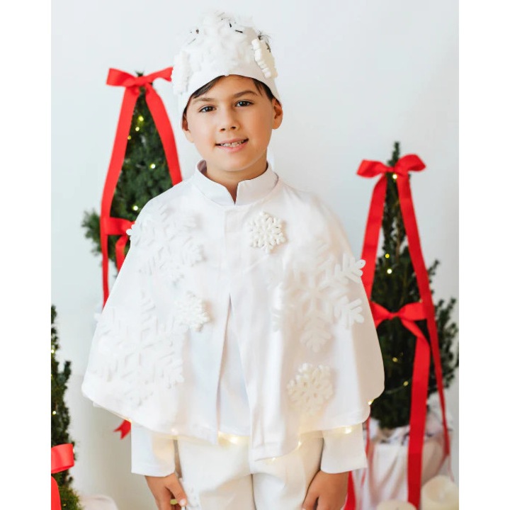 Costum Fulg de nea 2 piese, ALB, pelerina + coroana pentru serbare iarna