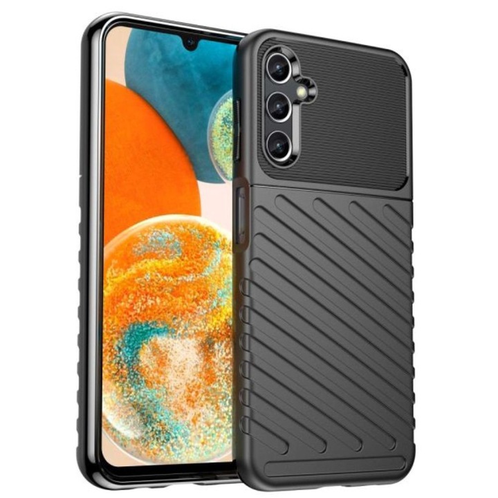 Husa Carbon Design, pentru Samsung Galaxy A14, rezistenta la socuri, Shield Thunder, Negru