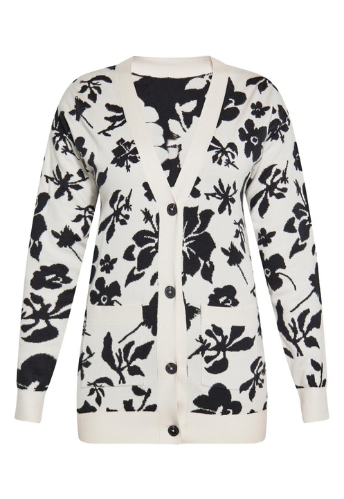 Pulover dama, CALEY, elegant, imprimeu floral, alb, viscoza/poliester, M INTL