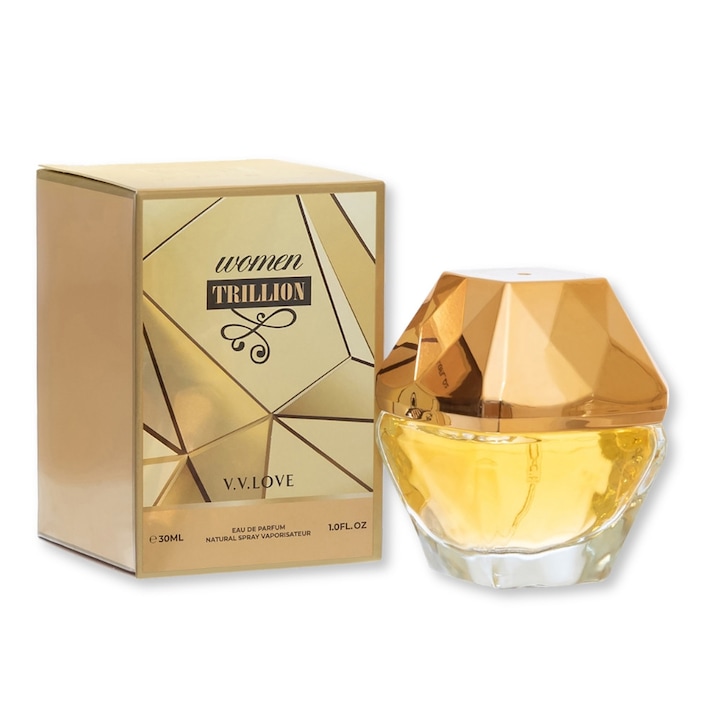 Parfüm nőknek, v.v. LOVE, Women Trillion, 30 ml, virágos-gyümölcsös, gyémánt design flakon