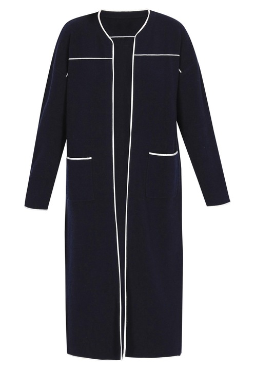 Cardigan dama, CALEY, lung, albastru, tricotat, viscoza, nailon, poliester, L INTL