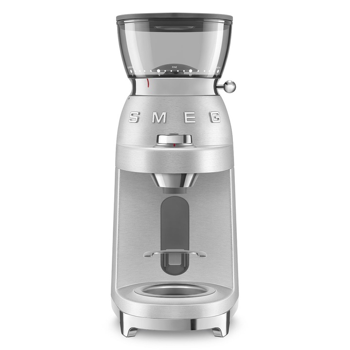 Rasnita cafea Smeg CGF02SSEU, 150 W, 240 g, 50 trepte de macinare, Silver