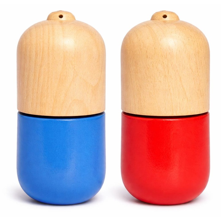 2 db Kendama Pill készlet, interaktív játékok, piros/kék, 11cm, ügyesség & koordináció fejlesztése