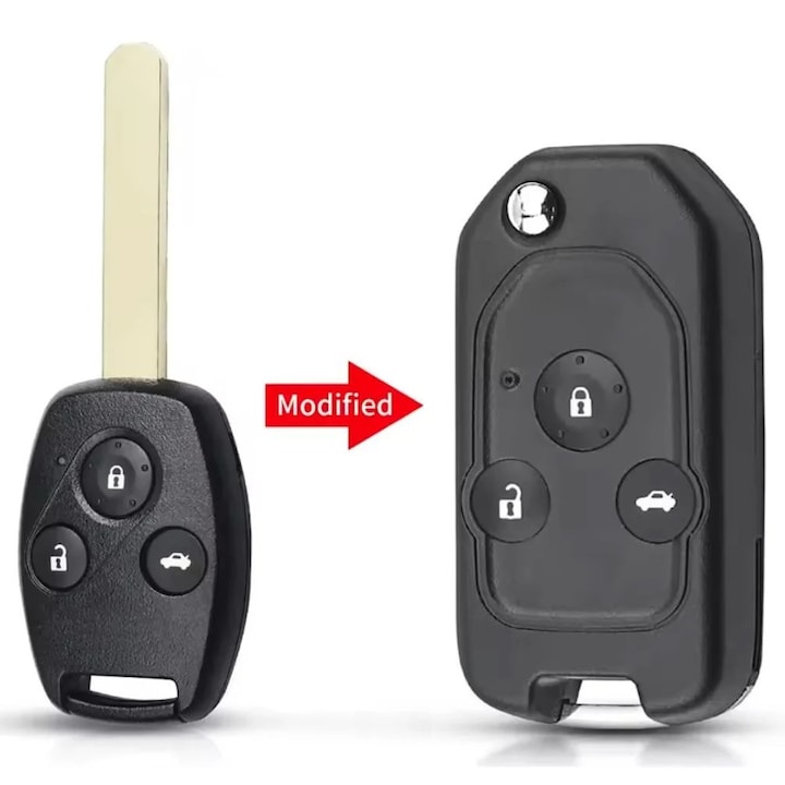 Összecsukható, átalakítható autókulcs tok, kompatibilis Honda Accord, Civic, CR-V, Pilot, Fit modellekkel, 3 gombbal, pengével, elektronika nélkül