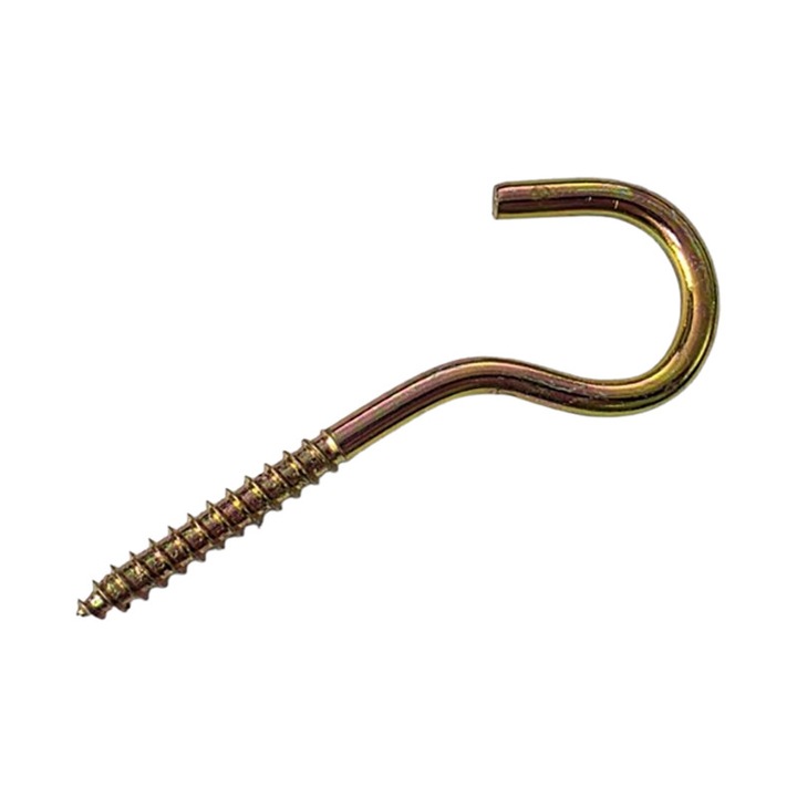 Set 100 Carlige cu filet pentru lemn, metal, galben, carlig Ø exterior 40 mm, lungime totala 105 mm