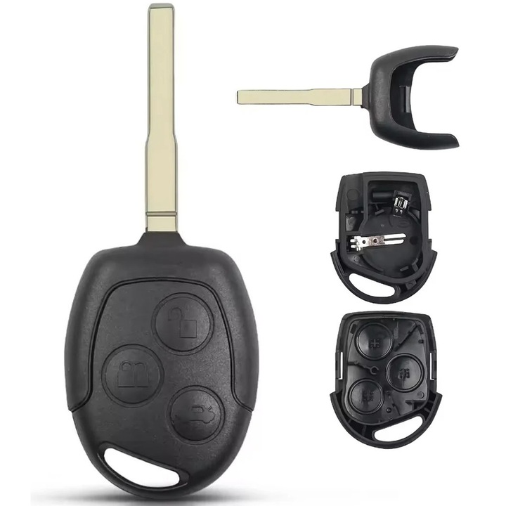 Techstar autókulcs tok Ford Focus/Mondeo/Fiesta/Transit modellekhez, 3 gombos, HU101 lapos kulcs, fekete – elektronika nélkül