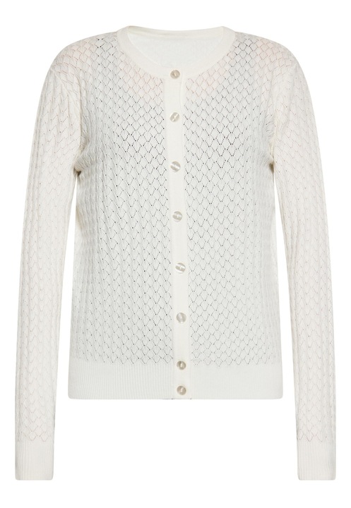 Cardigan dama, CALEY, model texturat, decolteu rotund, alb, viscoza, poliamida, S INTL