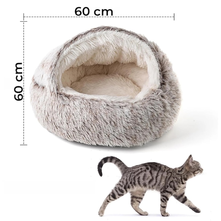 Удобно легло за кучета и котки Elindor® кръгло, меко противоплъзгащо се легло, подходящо за малки и средни кучета и котки, идеално за всеки сезон, у дома, 60 × 60 × 16 см, сиво, бежово