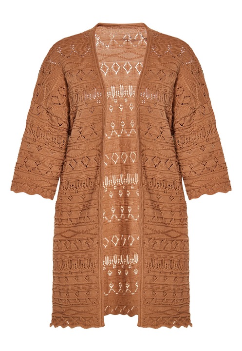 Cardigan dama, CALEY, deschidere frontala, maneci 3/4, maro, bumbac, S INTL