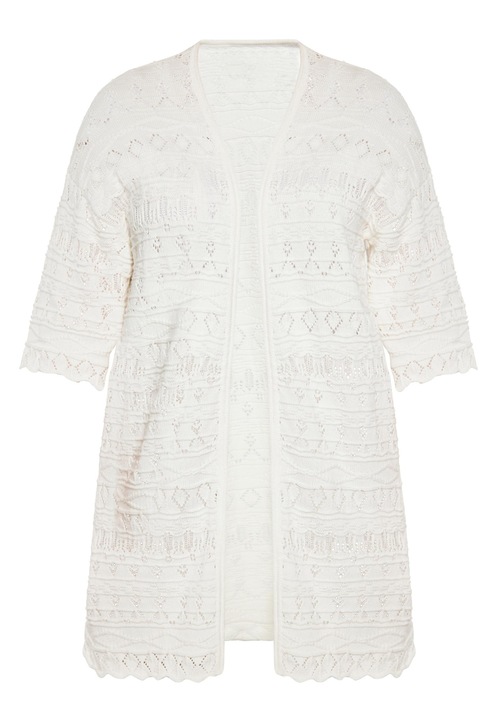 Cardigan dama, CALEY, croiala lejera, alb, bumbac, S INTL