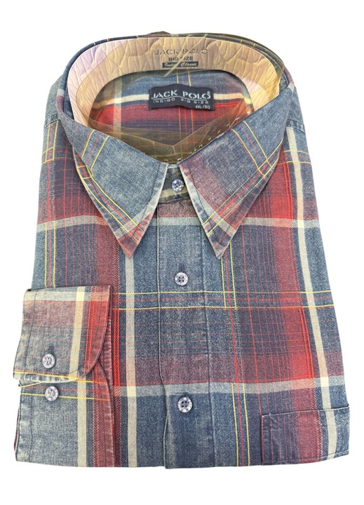 Camasa barbati albastru, multicolor, carouri cu linii subtiri, maneca lunga, bumbac-poliester, marime 4XL