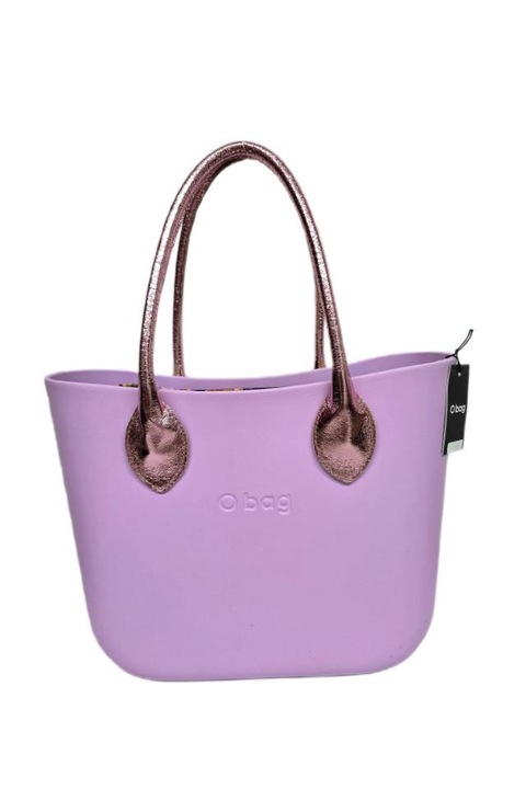 Geanta O bag, Mov, cu manere roz deschis, din poliuretan, Mov deschis, 41x33x12