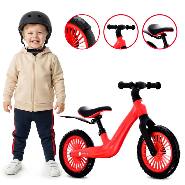 Bicicleta Fara Pedale Copii Sport Cadru Nylon Roti Eva 12 Inch Usoara Reglabila Cu Aripa Spate Rosu 2 Ani
