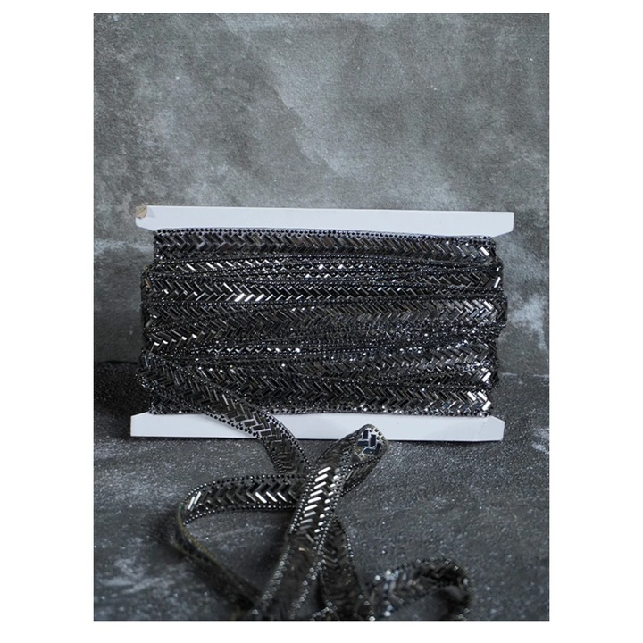 Fasie strasuri termoadeziva, 1.5 cm latime, antracit, 9.5 m