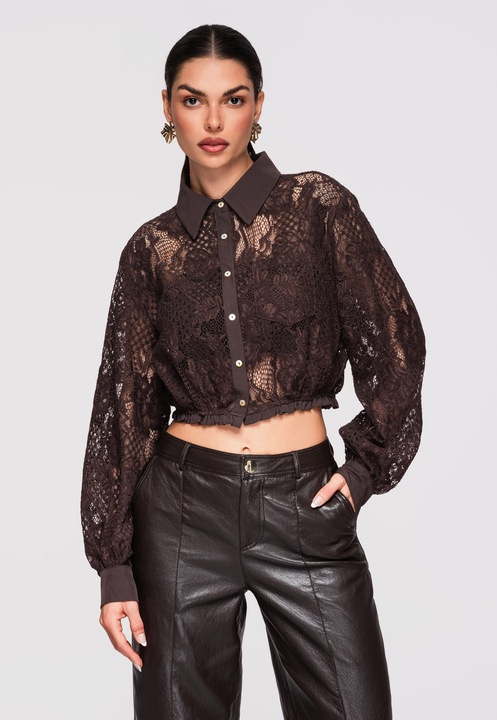 LARICA OW-SH-E0011 félig átlátszó csipke ing, Barna