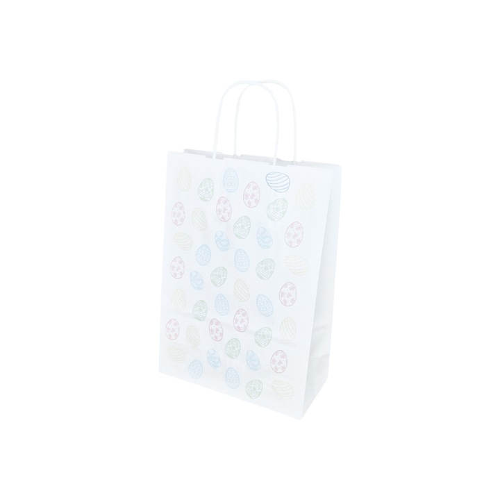 Set 200 bucati Punga Hartie Kraft cu Model Paste Pastel Egg Delight 32 x 41(H) x 12cm