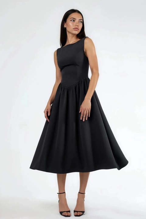 Rochie Midi HiCCUP, guler rotund, negru, textil