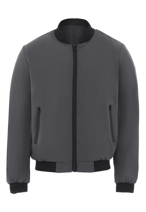 Jacheta bomber barbati, CALEY, gri, poliester, guler rotunjit, buzunare cu fermoar, XL INTL