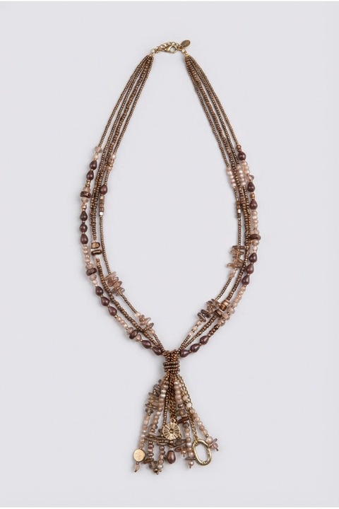 Colier cu margele mici bej si maro UNI