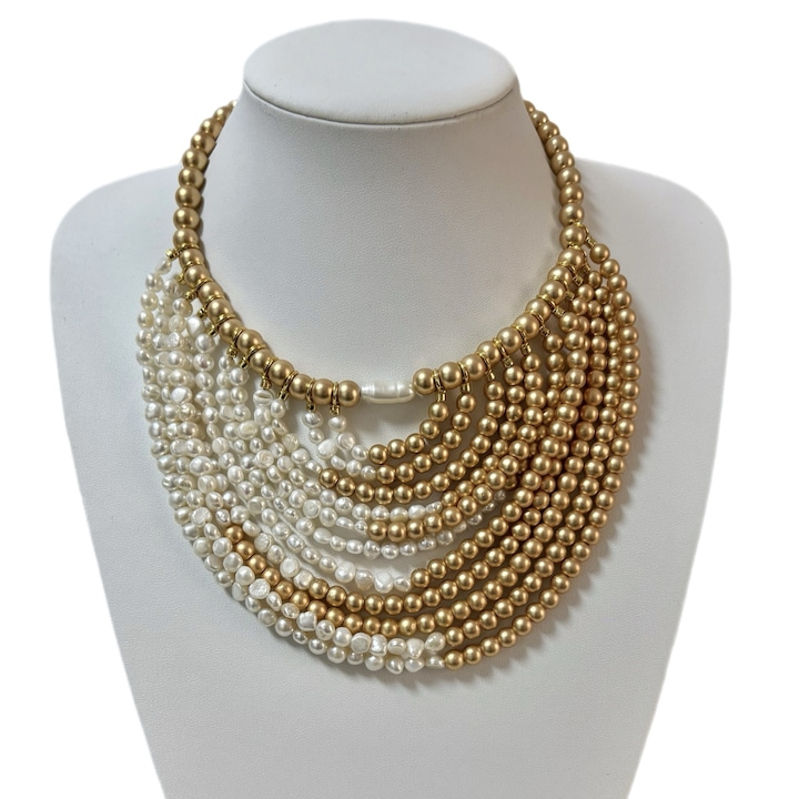 Colier statement perle naturale si hematit auriu